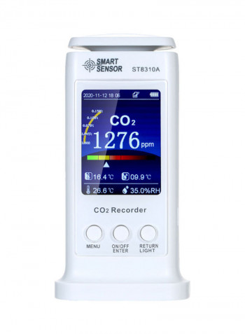 LCD CO2 Carbon Dioxide Tester Multi-functional  Quality Detector  USB Rechargeable CO2 Meter Temperature Humidity Monitor 80000 Groups Data Logger Air Analyzer White 19.50*9.00*11.50cm