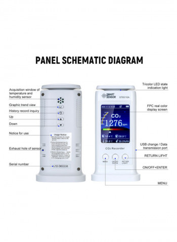 LCD CO2 Carbon Dioxide Tester Multi-functional  Quality Detector  USB Rechargeable CO2 Meter Temperature Humidity Monitor 80000 Groups Data Logger Air Analyzer White 19.50*9.00*11.50cm