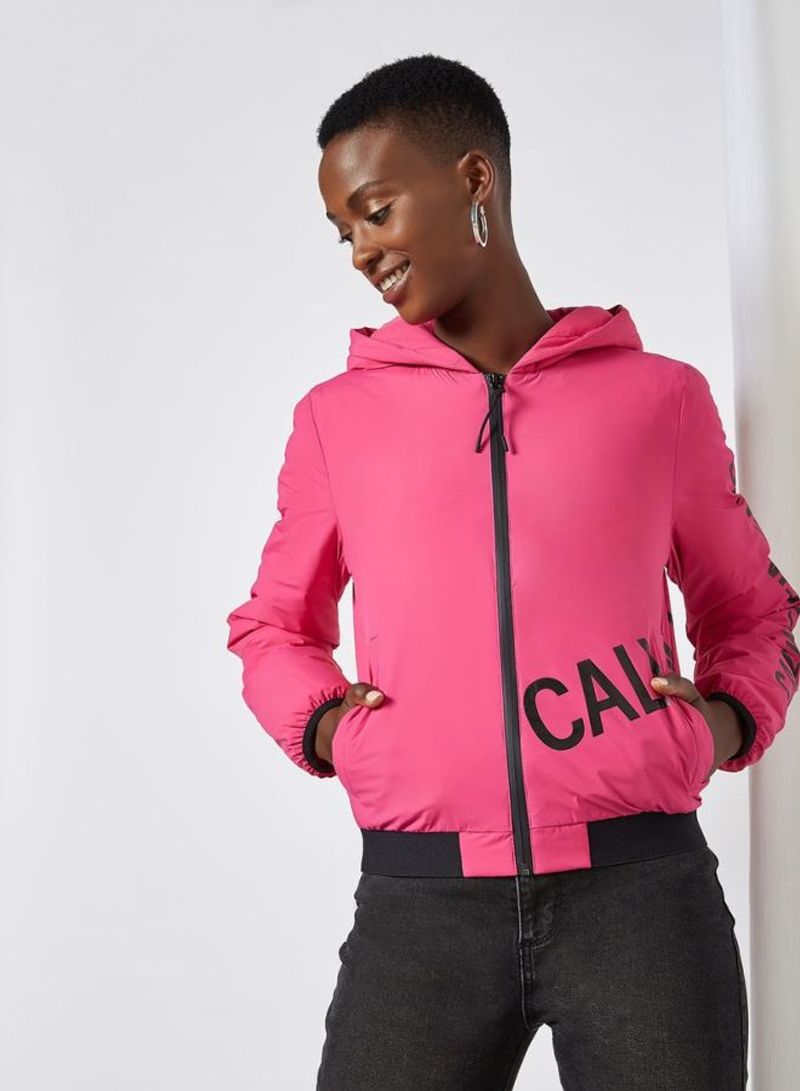Stretch Logo Hooded Neck Jackets Party Pink