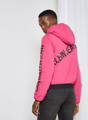 Stretch Logo Hooded Neck Jackets Party Pink