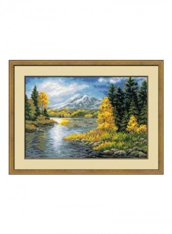 10-Piece Lake In The Mountains Cross Stitch Kit Yellow/Green/White
