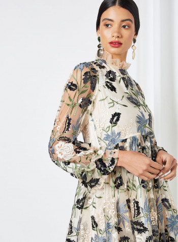 Soiree Embroidered Maxi Dress Multicoloured