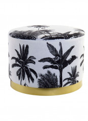 Footrest Polyester Jungle Velvet Round Pouf Black/White 51 x 51 x 37cm