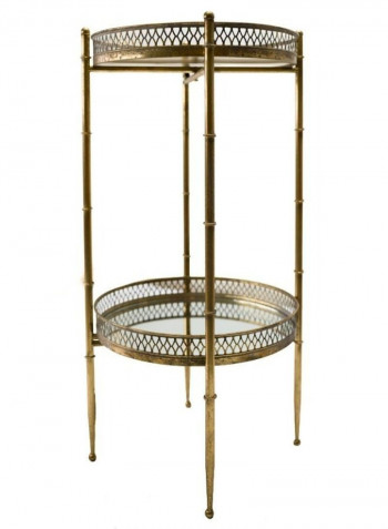 Two Layer Side Table With Glass Top Gold 34 x 34 x 72cm