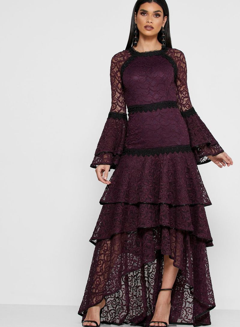 Layered Lace High Low Dress Dark Purple