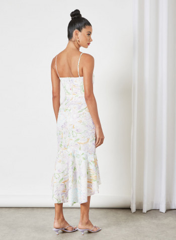 Ruffle Hem Dress White Multi