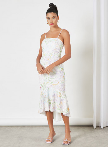 Ruffle Hem Dress White Multi