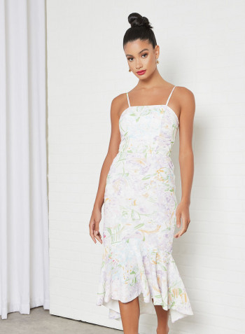 Ruffle Hem Dress White Multi