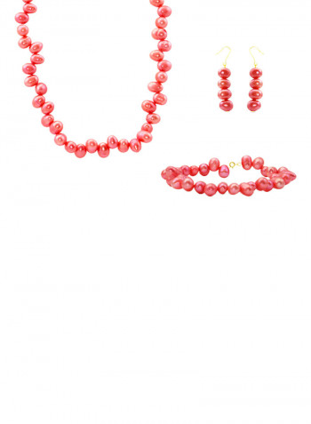 10 Karat Gold With Pearls Strand Jewellery Set