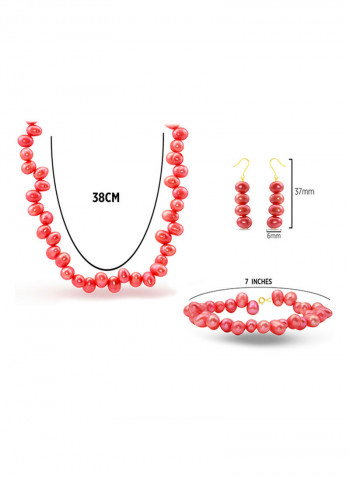 10 Karat Gold With Pearls Strand Jewellery Set