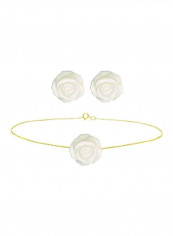 Pack Of 3 18 Karat Gold Rose Carved Mother Of Pearl Studded Jewellery Set