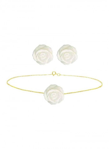 Pack Of 3 18 Karat Gold Rose Carved Mother Of Pearl Studded Jewellery Set
