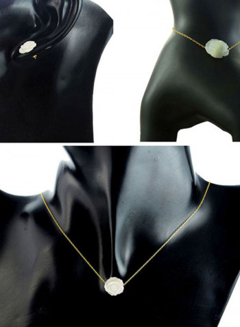 Pack Of 3 18 Karat Gold Rose Carved Mother Of Pearl Studded Jewellery Set