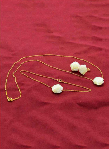 Pack Of 3 18 Karat Gold Rose Carved Mother Of Pearl Studded Jewellery Set