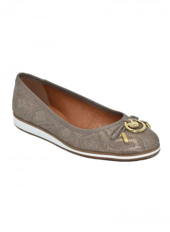 Snake Printed Bow Detail Ballerina Brown