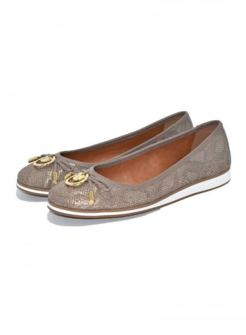 Snake Printed Bow Detail Ballerina Brown