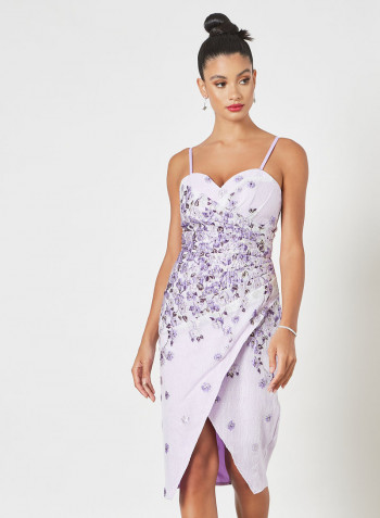 Floral Jacquard Bodycon Dress Purple