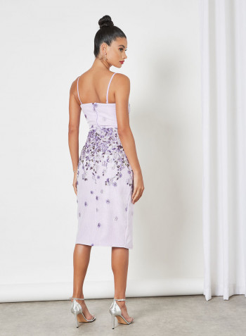 Floral Jacquard Bodycon Dress Purple