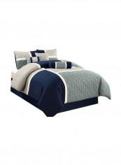 7-Piece Quilted Patchwork Comforter Set Grey/Blue/Beige King