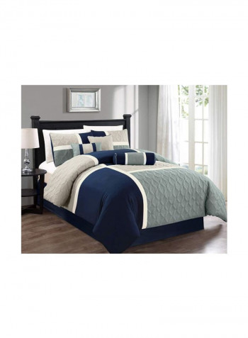 7-Piece Quilted Patchwork Comforter Set Grey/Blue/Beige King