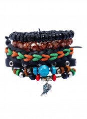Set of 4 Leather Beaded Bracelet