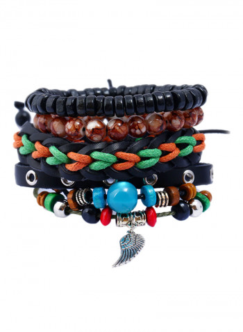 Set of 4 Leather Beaded Bracelet