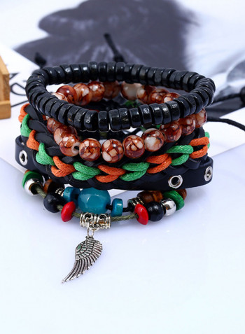 Set of 4 Leather Beaded Bracelet