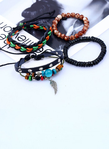 Set of 4 Leather Beaded Bracelet