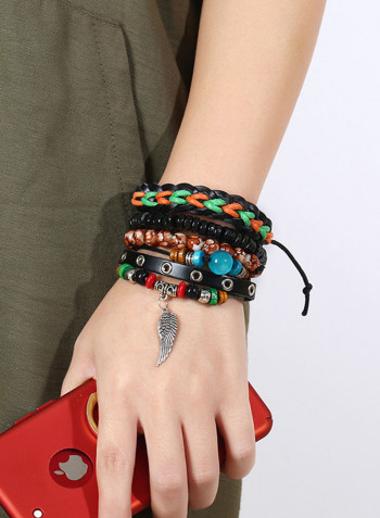 Set of 4 Leather Beaded Bracelet