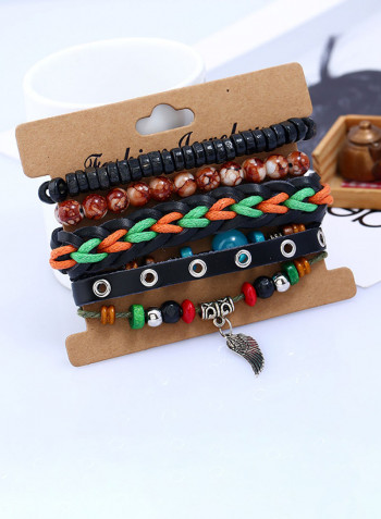 Set of 4 Leather Beaded Bracelet