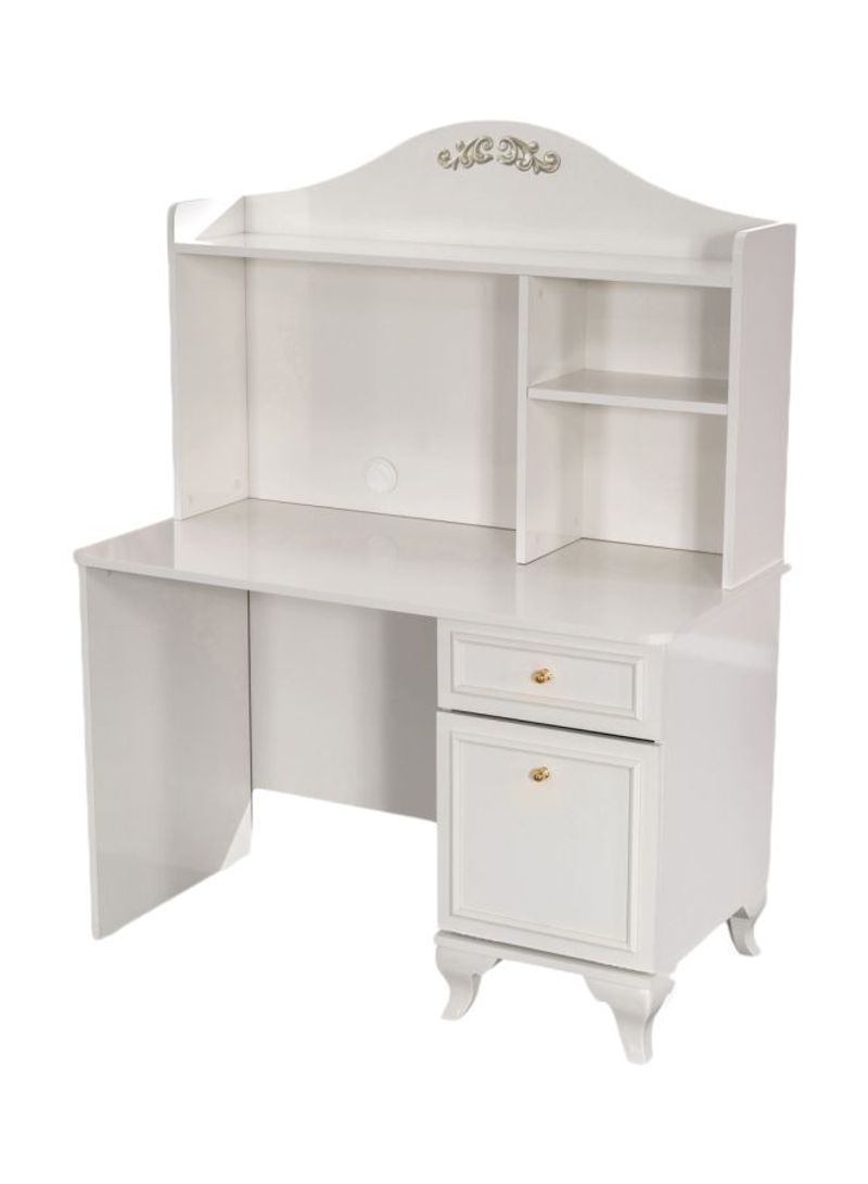 Isabella Study Desk With Hutch Cabinet White 115x150x115centimeter
