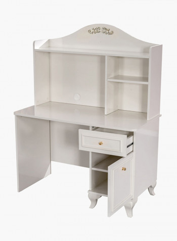 Isabella Study Desk With Hutch Cabinet White 115x150x115centimeter