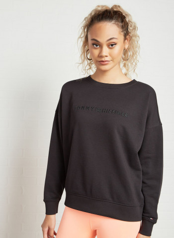 Oversized Tonal Embroidery Sweatshirt Black