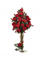 Pack Of 12 Artificial Peony With Leaves Stem Red/Green