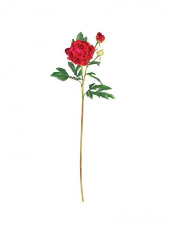 Pack Of 12 Artificial Peony With Leaves Stem Red/Green