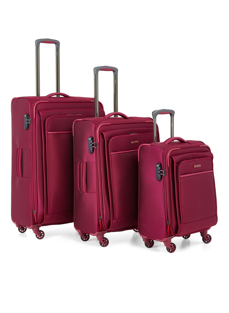 Softside 3 Piece Luggage Trolley Set Strawberry Red