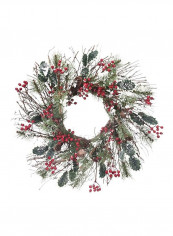 Frosted Skip Pine Wreath Green/Red/Brown 24inch