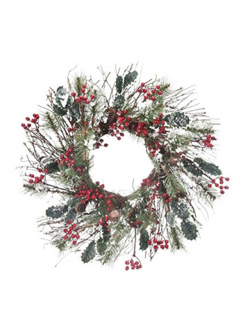 Frosted Skip Pine Wreath Green/Red/Brown 24inch