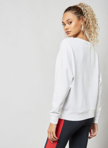 Oversized Tonal Embroidery Sweatshirt White