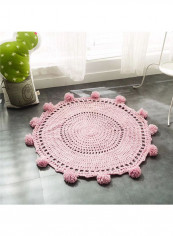 Hollowed Out Round Rug Pink One Size