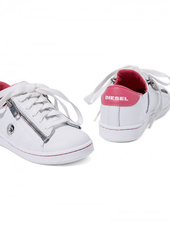 Kids Zip Detail Sneakers White/Pink