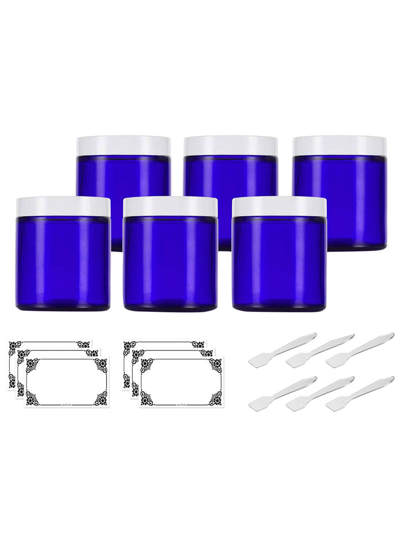 18-Piece Sided Jar With Spatula And Label Set Cobalt Blue/White
