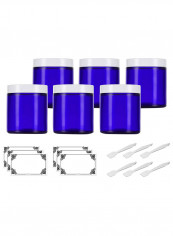 مجموعة مرطبان بغطاء يفتح بشكل جانبي مع ملعقة سباتولا وملصق من 18 قطعة لون أبيض/ Cobalt Blue