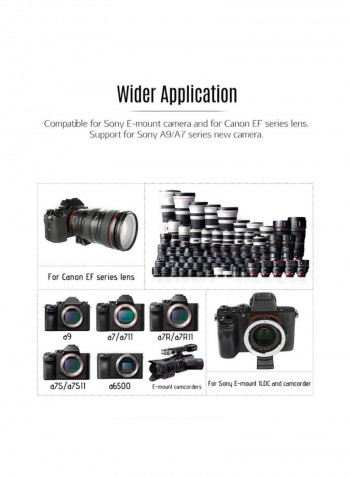 EF-E II Auto Focus Lens Mount Adapter For Canon EF/Sony E-mount Camera Black/Silver