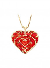 925 Sterling Silver Gold Plated Fleur-de-Lis Heart Designed Pendant Necklace