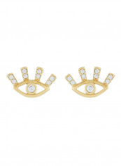 18K White Sapphire Gold Evil Eye Studs Earrings