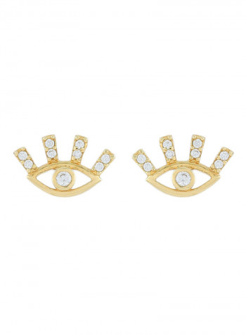 18K White Sapphire Gold Evil Eye Studs Earrings