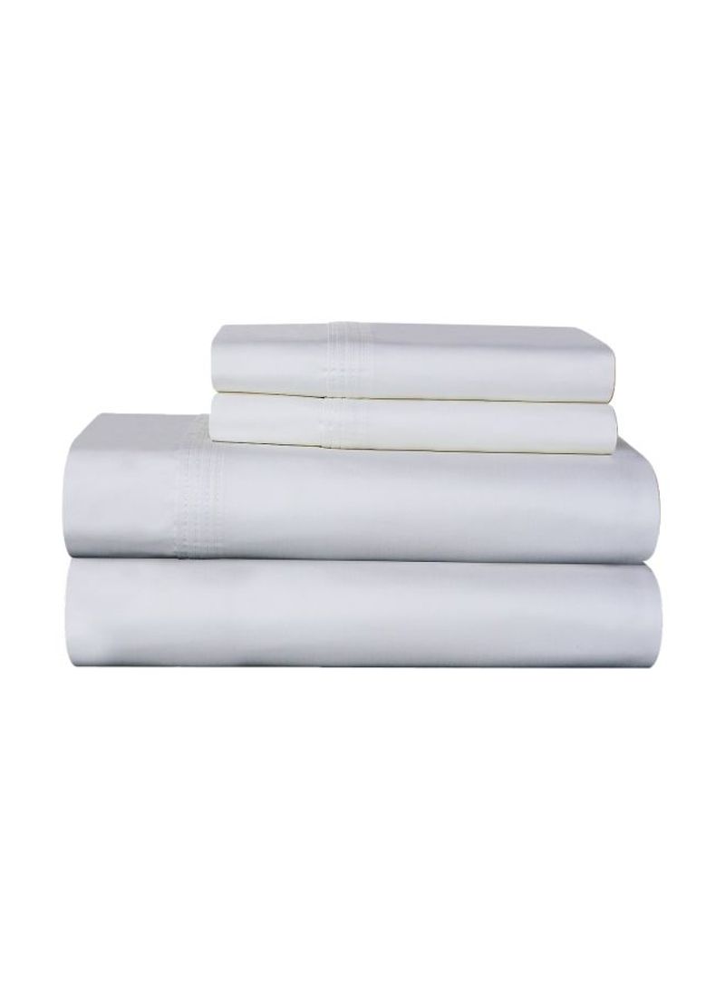 4-Piece Cotton Fitted Sheet White King