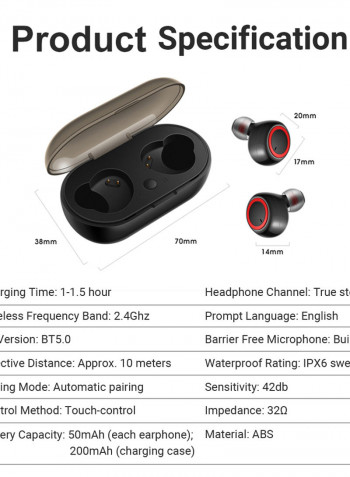 TWS Wireless Earphones Chargeable Headsets Black/Grey