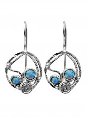 925 Sterling Silver Elegant With 2 Created Opals And Spiral Design Earrings